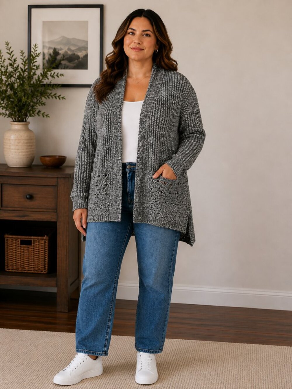 Falls Creek XL grey and white cardigan